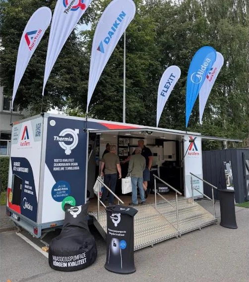 AuraTermi haagis laadal, Daikini, Thermia, Midea ja Flexiti lipud
